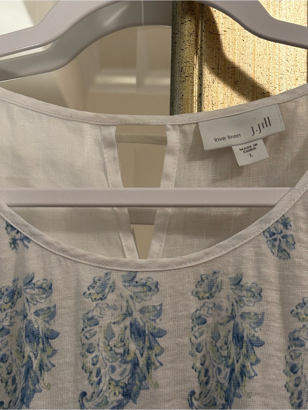 J. Jill Linen Top with Blue Floral Print